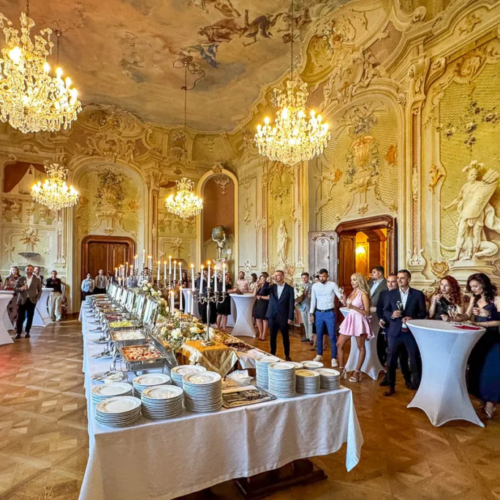 Baroque buffet-style welcome dinner at Galicia Nueva Castle